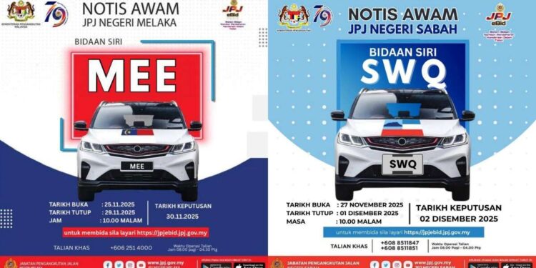 JPJ eBid: MEE and SWQ number plates up for bidding